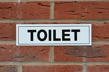 TOILET white plastic sign or sticker 270 x 85mm bathroom workplace pub gym hotel