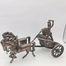 Vintage Bronzed Metal Roman Charioteer Warrior Soldier Horses Achillies