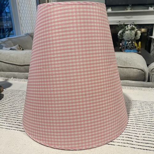 Tall pink gingham lamp shade - gingham,