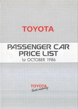 Toyota Price List 1986 Starlet Tercel Corolla Carina Camry Celica MR2 + others