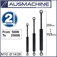 2X Gas Strut M10 Gas Springs 230 - 1125mm Lenght 500N-2500N Ø14/28 Horse trailer