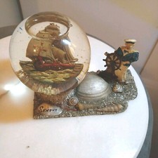 Rare Nautical Globe signed   With Ship & Seaman on shell stand senova Maldives 