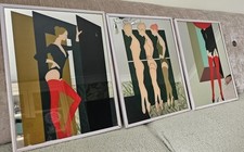 Vintage 1970s Amleto Dalla Costa Mirror Prints Red Stockings Art Deco Design