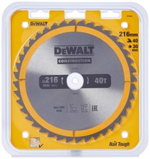 DT1953 QZ CONSTRUCTION 216mm x 30mm 40T Circular Saw Blade
