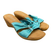Italian Shoemakers Sandals Womens 8 M Aqua Teal Blue Bow Wedge Shoes Slides