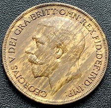 1920 PENNY COIN-1d BRITISH BRONZE COIN-KING GEORGE V - ONE PENNY COIN