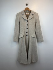 Toast Coat Size UK 8 Long Wool Beige Herringbone Military Flare Tailored FLAW
