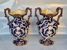 An antique  Pair of Thomas Forester & Son  Phoenix Art Faience Vases 31 cm tall