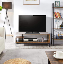 TV Stand Industrial Metal Frame Storage Shelf Living Room Rustic Brown Unit Home