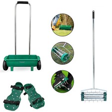 Garden Lawn Roller Aerator/Spiker Shoe & Soil Seed Grit Fertilizer Feed Spreader