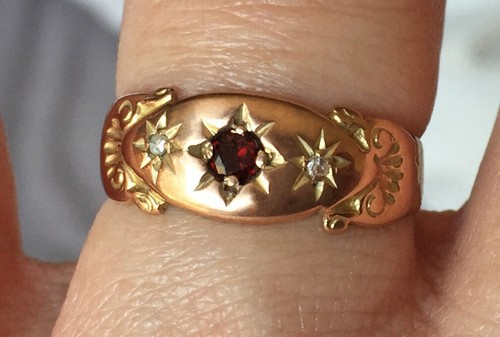 Antique 9ct garnet and diamond - and,
