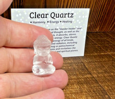 Clear Quartz Buddha Small Hand Carved Ornament Healing Chakra Reiki + card + bag