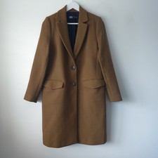 Zara Ladies Toffee Brown Wool Blend Jacket Coat Size M Medium 10 12 