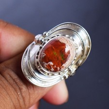 Genuine Mexican Fire Opal Gemstone Ring 925 Sterling Silver Handmade Jewelry US7