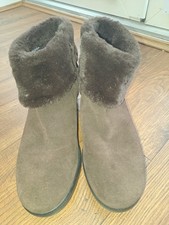 £120 GEOX D STARDUST C SIZE 5 38 BROWN REAL SUEDE MID WEDGE FUR CUFF ANKLE BOOTS