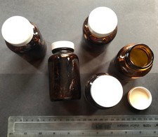 5 Brown Glass Small Jars with