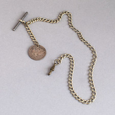 Vintage/Antique ALBERT Pocket Watch CHAIN with 1878 USA COIN FOB Nickel Silver