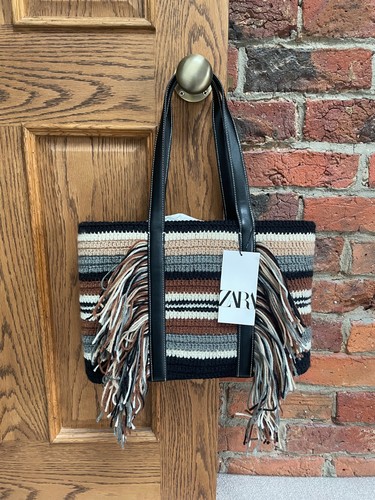 Zara fringe knit tote - , shoulder