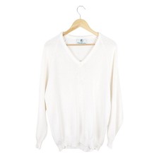 Emsmorn Men's White V-Neck Lane Bowls Jumper Size 46 Chest