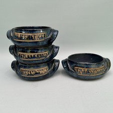 Bentham Studio Pottery Blue Beige Handled Tapas Bowls x 4