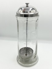 Vintage Diner Glass Straw Holder Dispenser Metal Chrome Lid Heavy Glass Body 11”