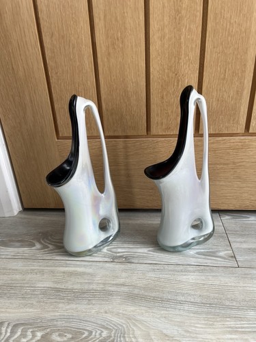 Glass vases pair - white, and
