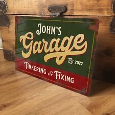 Personalised Garage Sign Metal Vintage Workshop Shed Retro Shabby - 200x305mm