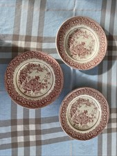 3 Dinner Plates Red Phoenix Flowers Staffordshire English Ironstone Tableware