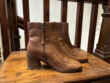 NEXT SIGNATURE BROWN LEATHER ANKLE BOOTS TAN MEDIUM BLOCK HEEL 4 / 37 SAN1