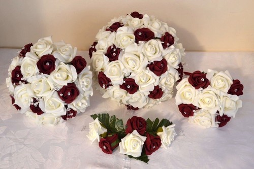 Burgundy ivory white wedding - ivory,