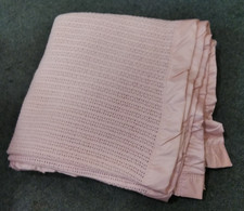 Vintage John Atkinson Pink 100% Pure New Wool Cellular Double Blanket