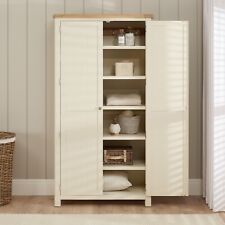 Marbury Cream Painted Double Shaker Linen Cupboard - Oak Top Bathroom Furniture