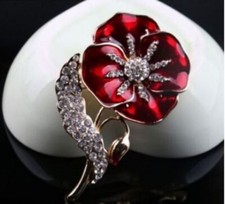 GOLD TONE RED ENAMAL  CRYSTAL