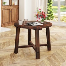 Outdoor Side Table for Solid Wood Structure Small Round Coffee Table Brown