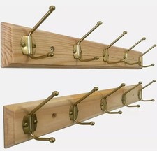 2 x Strong Wooden Wall Coat Hangers Clothes Pine Wood Rack Hooks Pegs 10 Hooks