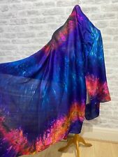 Chiffon silk scarf hand rolled blue pink (couple pin prick holes) oblong S1055