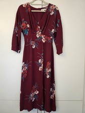 Monsoon Burgundy Aubergine Floral Three Quarter Sleeve Maxi Dress Size 8