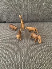 Small Simply Carved Wooden Safari Animal Bundle Vintage