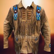 Fringed Buckskin Suede Jacket with Indian Beadwork Native American Western Style