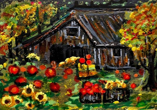 Aceo original painting - painting, autumn
