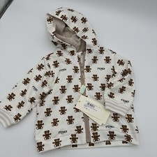 Fendi Jacket Unisex Teddy Print Zip Up Top Cotton Hooded Baby Designer 9months