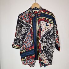 River Island Bright Retro Floral Paisley Print Bandana Flowy Zipped Silky Shirt 