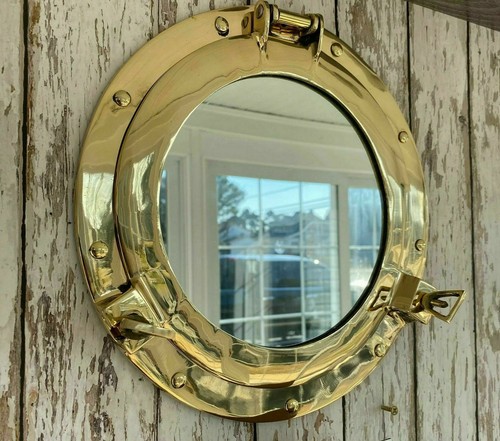 Brass porthole mirror - brass,
