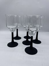 6 X Vintage Black Matte Satin Frosted Stem Tulip Shaped Wine Glasses H 17cm