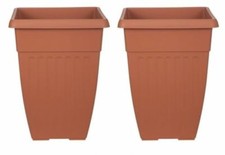 2 x 42cm Terracotta Colour Tall Athens Plant Pot Flared Garden Plastic Planter