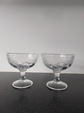 Pair Of Large Stemmed Vintage  Dessert Dishes Glass Embossed With Fruit France