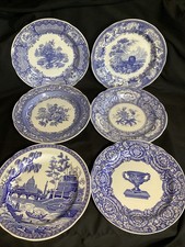 Set Of 6 Spode Blue & White Blue Room Mixed Circular Plates 26.5cm Diameter