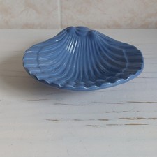 Vintage Shell Clam Soap Dish Trinket Blue Ceramic 90s Large Display Bathroom
