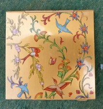 Vintage Square "Zenette" Powder Compact - Flowers And Birds 