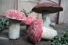 Antique Group of Four Mid-20thC French Painted Stone Garden Mushrooms c.1950-60